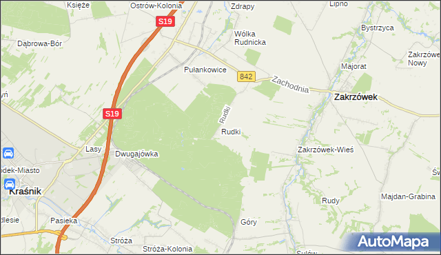 mapa Rudki gmina Zakrzówek, Rudki gmina Zakrzówek na mapie Targeo