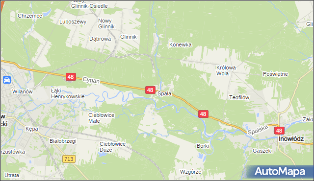 mapa Spała gmina Inowłódz, Spała gmina Inowłódz na mapie Targeo