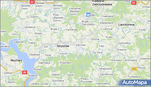 mapa Zakrzów gmina Stryszów, Zakrzów gmina Stryszów na mapie Targeo