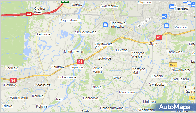 mapa Zgłobice, Zgłobice na mapie Targeo