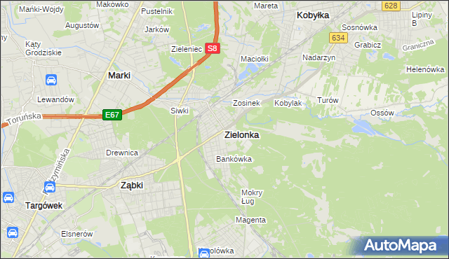 mapa Zielonka powiat wołomiński, Zielonka powiat wołomiński na mapie Targeo