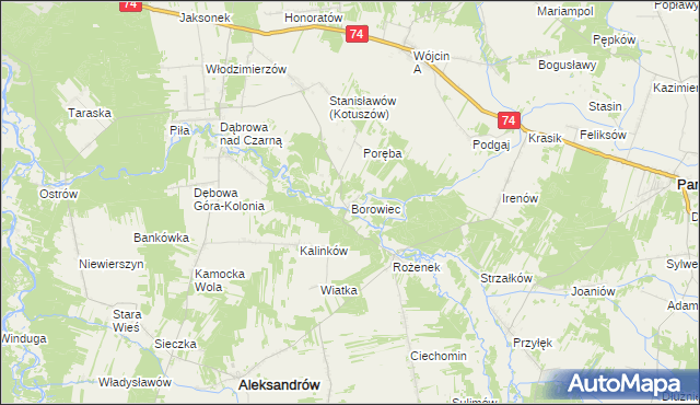 mapa Borowiec gmina Aleksandrów, Borowiec gmina Aleksandrów na mapie Targeo