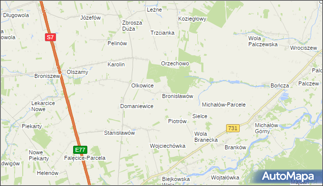 mapa Bronisławów gmina Promna, Bronisławów gmina Promna na mapie Targeo