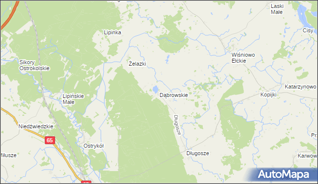 mapa Dąbrowskie gmina Prostki, Dąbrowskie gmina Prostki na mapie Targeo