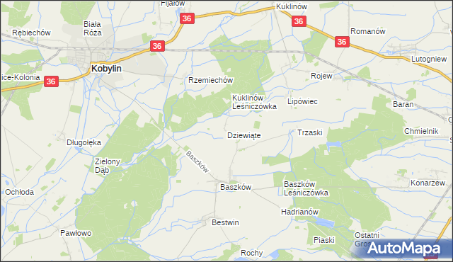 mapa Dziewiąte, Dziewiąte na mapie Targeo