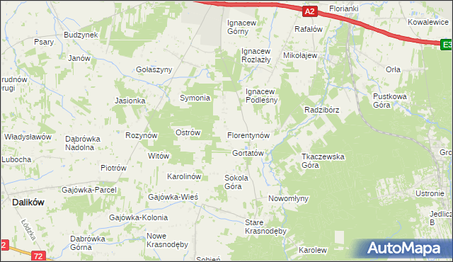 mapa Florentynów gmina Parzęczew, Florentynów gmina Parzęczew na mapie Targeo