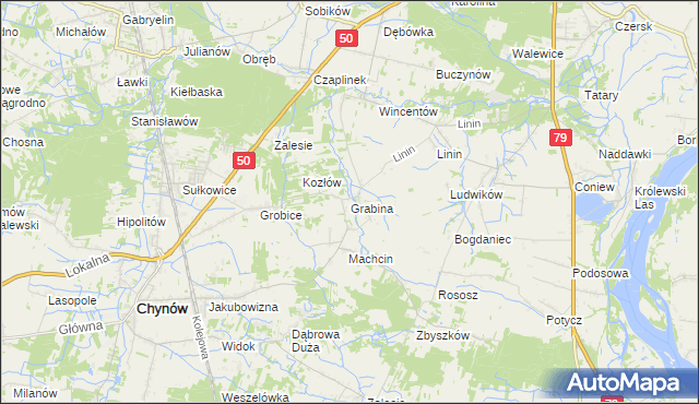 mapa Grabina gmina Chynów, Grabina gmina Chynów na mapie Targeo