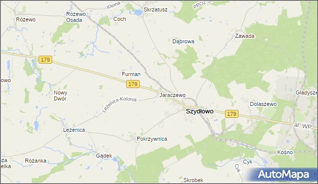 mapa Jaraczewo gmina Szydłowo, Jaraczewo gmina Szydłowo na mapie Targeo