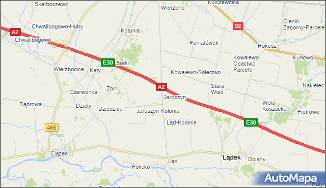 mapa Jaroszyn gmina Lądek, Jaroszyn gmina Lądek na mapie Targeo