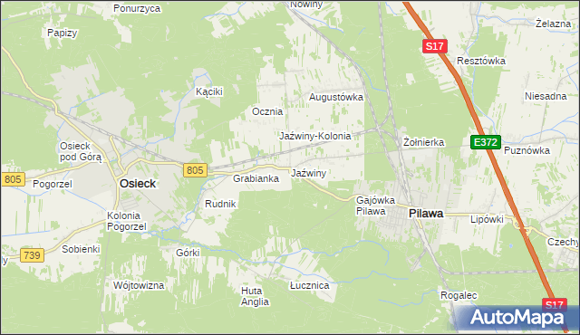 mapa Jaźwiny gmina Pilawa, Jaźwiny gmina Pilawa na mapie Targeo