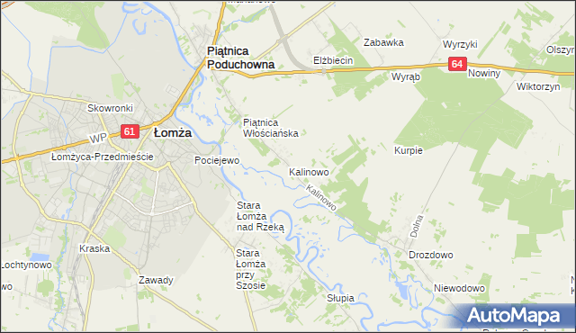 mapa Kalinowo gmina Piątnica, Kalinowo gmina Piątnica na mapie Targeo