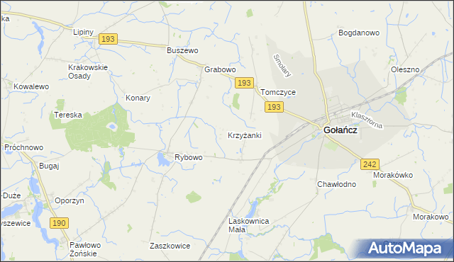 mapa Krzyżanki gmina Gołańcz, Krzyżanki gmina Gołańcz na mapie Targeo
