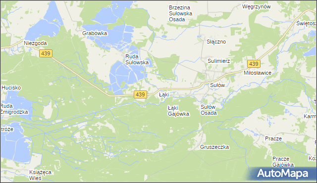 mapa Łąki gmina Milicz, Łąki gmina Milicz na mapie Targeo