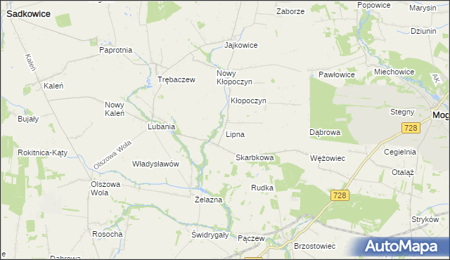 mapa Lipna gmina Sadkowice, Lipna gmina Sadkowice na mapie Targeo