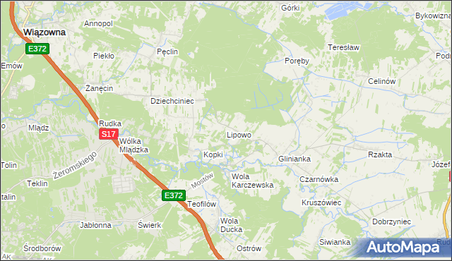 mapa Lipowo gmina Wiązowna, Lipowo gmina Wiązowna na mapie Targeo