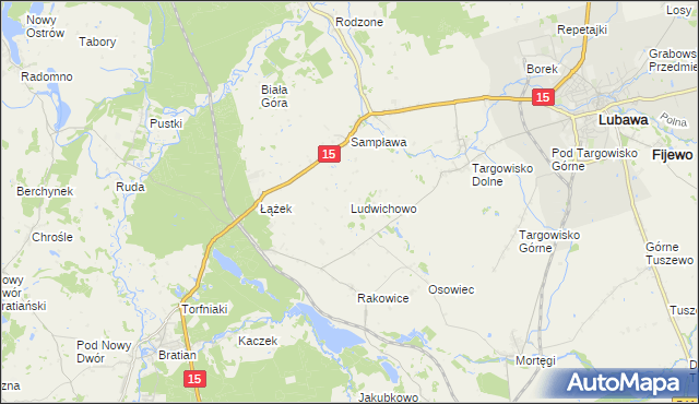 mapa Ludwichowo gmina Lubawa, Ludwichowo gmina Lubawa na mapie Targeo