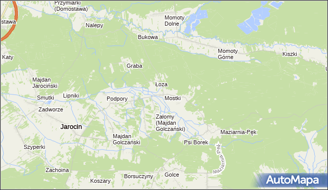 mapa Mostki gmina Jarocin, Mostki gmina Jarocin na mapie Targeo