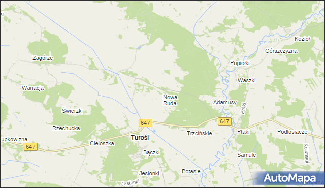 mapa Nowa Ruda gmina Turośl, Nowa Ruda gmina Turośl na mapie Targeo
