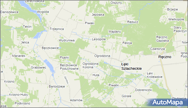 mapa Ogrodzona gmina Łęki Szlacheckie, Ogrodzona gmina Łęki Szlacheckie na mapie Targeo
