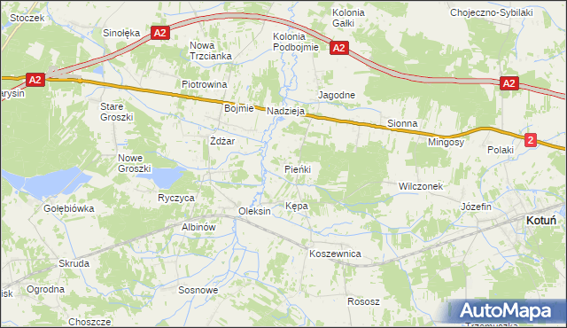 mapa Pieńki gmina Kotuń, Pieńki gmina Kotuń na mapie Targeo