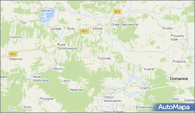 mapa Trzciniec gmina Skórzec, Trzciniec gmina Skórzec na mapie Targeo