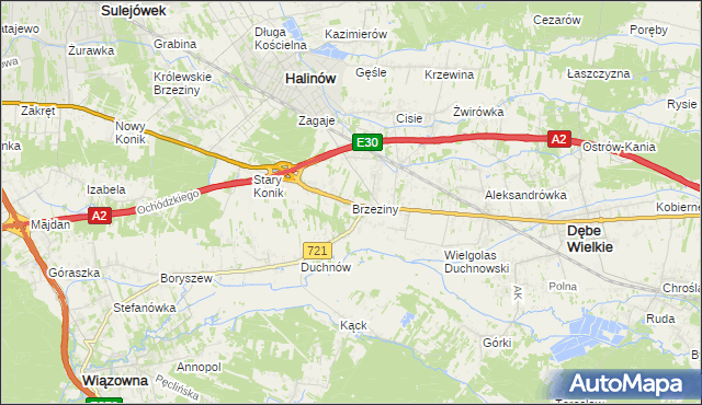 mapa Brzeziny gmina Halinów, Brzeziny gmina Halinów na mapie Targeo