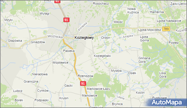 mapa Koziegłówki, Koziegłówki na mapie Targeo