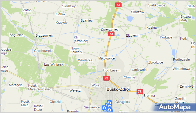 mapa Mikułowice gmina Busko-Zdrój, Mikułowice gmina Busko-Zdrój na mapie Targeo