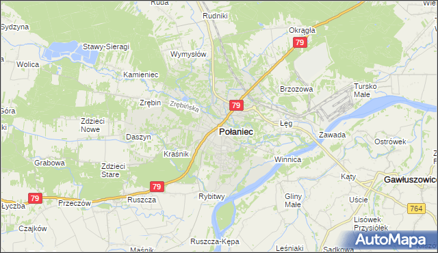 mapa Połaniec powiat staszowski, Połaniec powiat staszowski na mapie Targeo