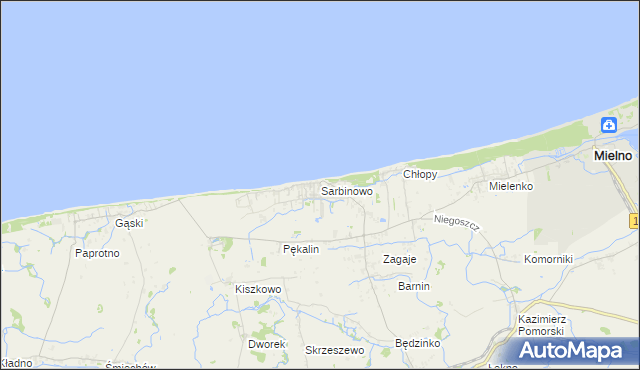 mapa Sarbinowo gmina Mielno, Sarbinowo gmina Mielno na mapie Targeo