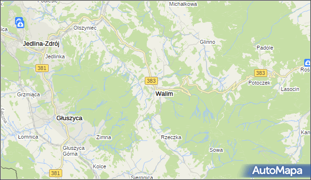 mapa Walim powiat wałbrzyski, Walim powiat wałbrzyski na mapie Targeo