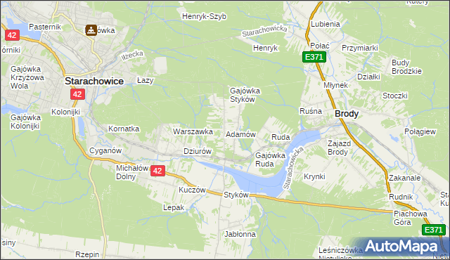 mapa Adamów gmina Brody, Adamów gmina Brody na mapie Targeo