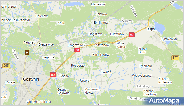 mapa Bolesławów gmina Gostynin, Bolesławów gmina Gostynin na mapie Targeo