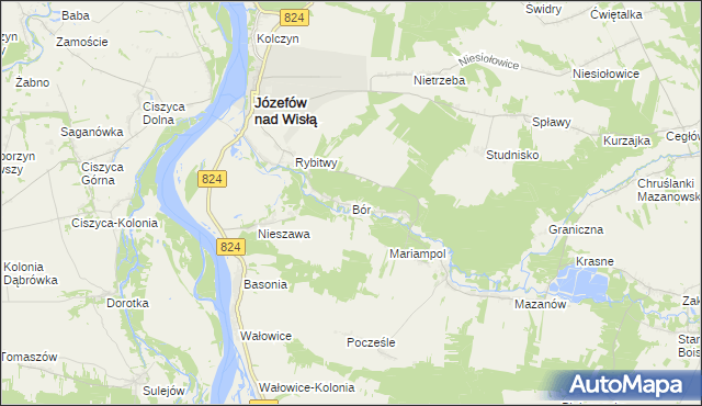 mapa Bór gmina Józefów nad Wisłą, Bór gmina Józefów nad Wisłą na mapie Targeo