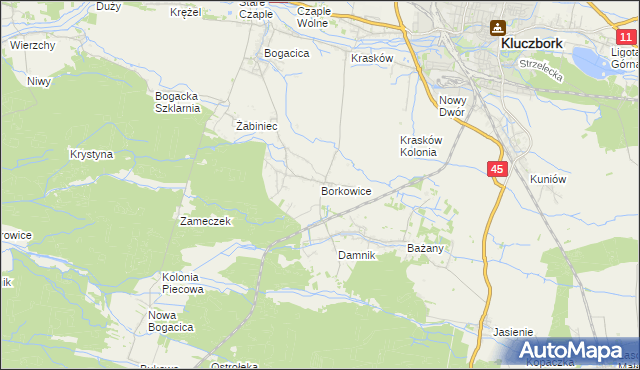 mapa Borkowice gmina Kluczbork, Borkowice gmina Kluczbork na mapie Targeo