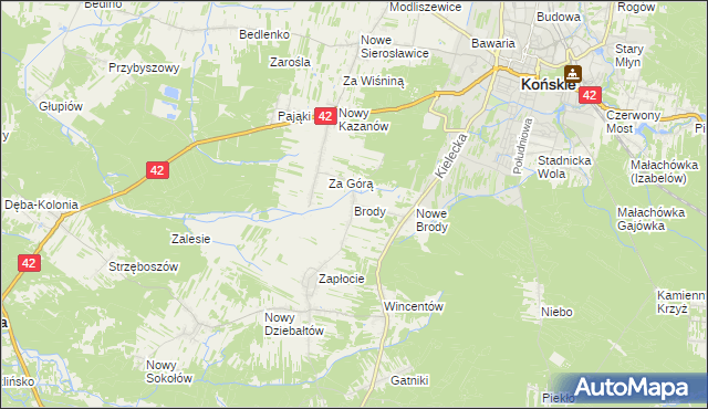 mapa Brody gmina Końskie, Brody gmina Końskie na mapie Targeo