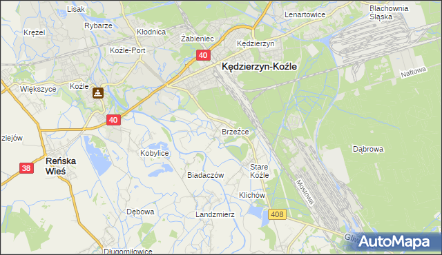 mapa Brzeźce gmina Bierawa, Brzeźce gmina Bierawa na mapie Targeo