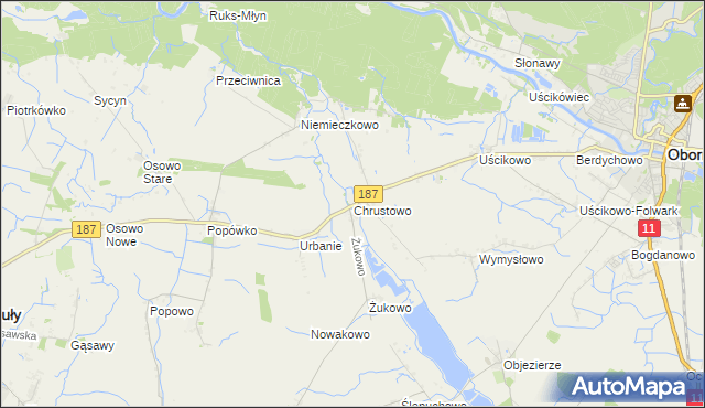 mapa Chrustowo gmina Oborniki, Chrustowo gmina Oborniki na mapie Targeo