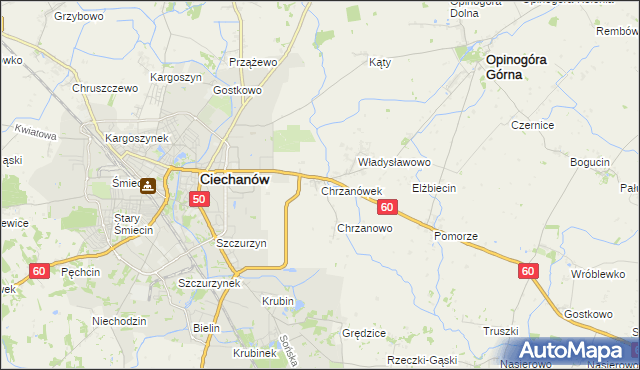 mapa Chrzanówek gmina Opinogóra Górna, Chrzanówek gmina Opinogóra Górna na mapie Targeo