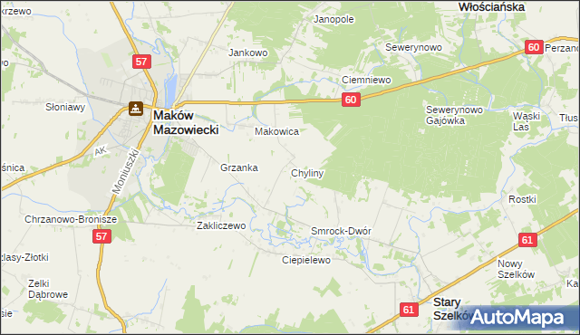 mapa Chyliny gmina Szelków, Chyliny gmina Szelków na mapie Targeo