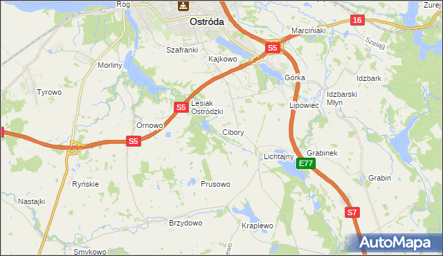 mapa Cibory gmina Ostróda, Cibory gmina Ostróda na mapie Targeo