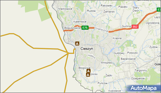 mapa Cieszyna, Cieszyn na mapie Targeo