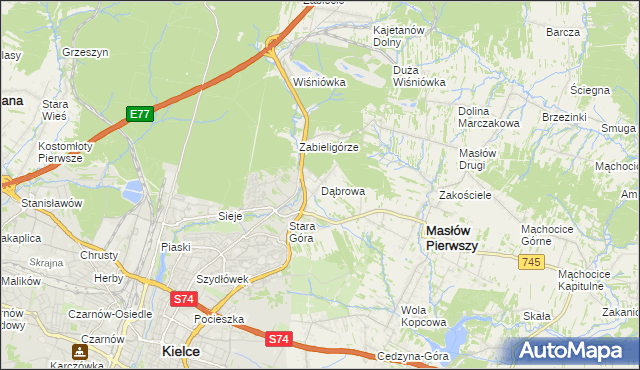 mapa Dąbrowa gmina Masłów, Dąbrowa gmina Masłów na mapie Targeo
