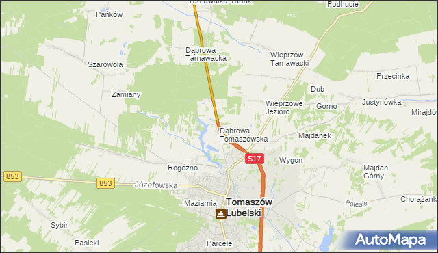 mapa Dąbrowa Tomaszowska, Dąbrowa Tomaszowska na mapie Targeo