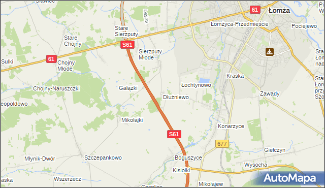 mapa Dłużniewo gmina Łomża, Dłużniewo gmina Łomża na mapie Targeo