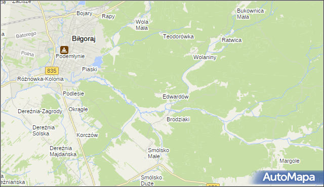 mapa Edwardów gmina Biłgoraj, Edwardów gmina Biłgoraj na mapie Targeo