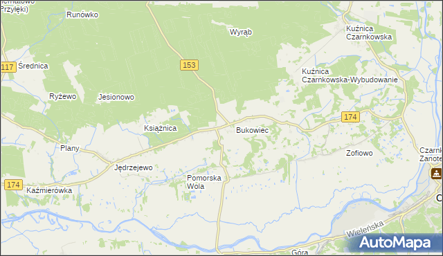 mapa Gajewo gmina Czarnków, Gajewo gmina Czarnków na mapie Targeo