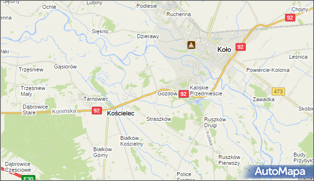 mapa Gozdów gmina Kościelec, Gozdów gmina Kościelec na mapie Targeo