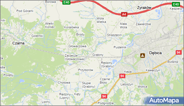 mapa Grabiny gmina Czarna, Grabiny gmina Czarna na mapie Targeo