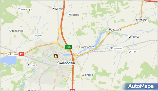 mapa Grodziszcze gmina Świebodzin, Grodziszcze gmina Świebodzin na mapie Targeo